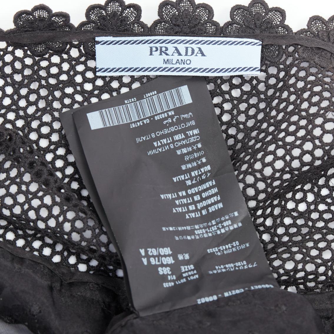 PRADA 2011 black cotton floral applique lace silk lined dress IT38 XS For Sale 3
