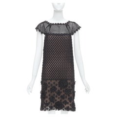 PRADA 2011 black cotton floral applique lace silk lined dress IT38 XS