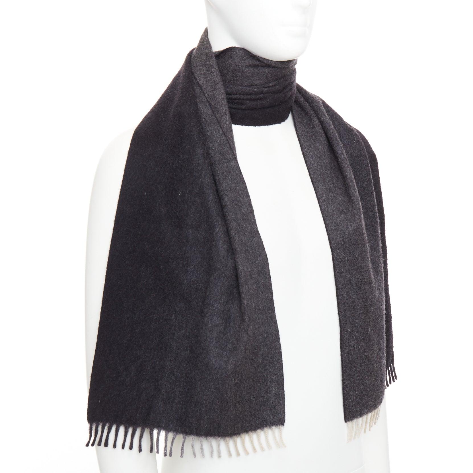 PRADA 2011 gris negro 100% cachemir ombre flecos bufanda larga Negro en venta