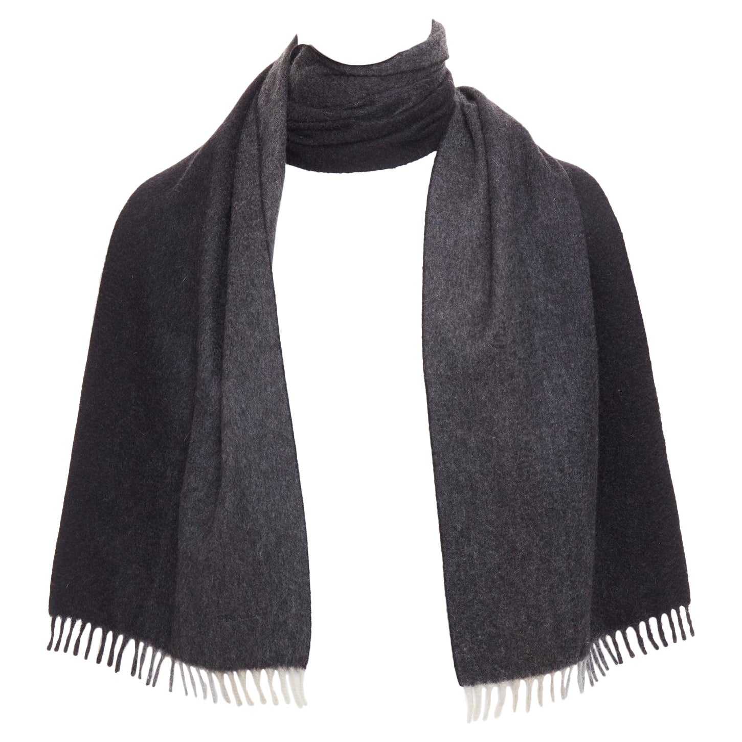 PRADA 2011 grey black 100% cashmere ombre fringe long scarf