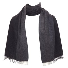PRADA 2011 grey black 100% cashmere ombre fringe long scarf