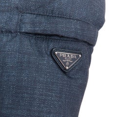 PRADA 2011 navy denim fabric print triangle logo cropped puffer jacket IT38 XS