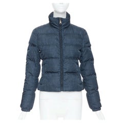 PRADA 2011 navy denim fabric print triangle logo cropped puffer jacket IT38 XS