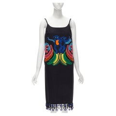 PRADA - Robe de défilé noire à broderie de bananes et ornée de perles, taille IT 40 S, 2011