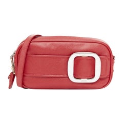 PRADA 2011 Runway Saffiano Buckle Camera red leather silver buckle crossbody bag