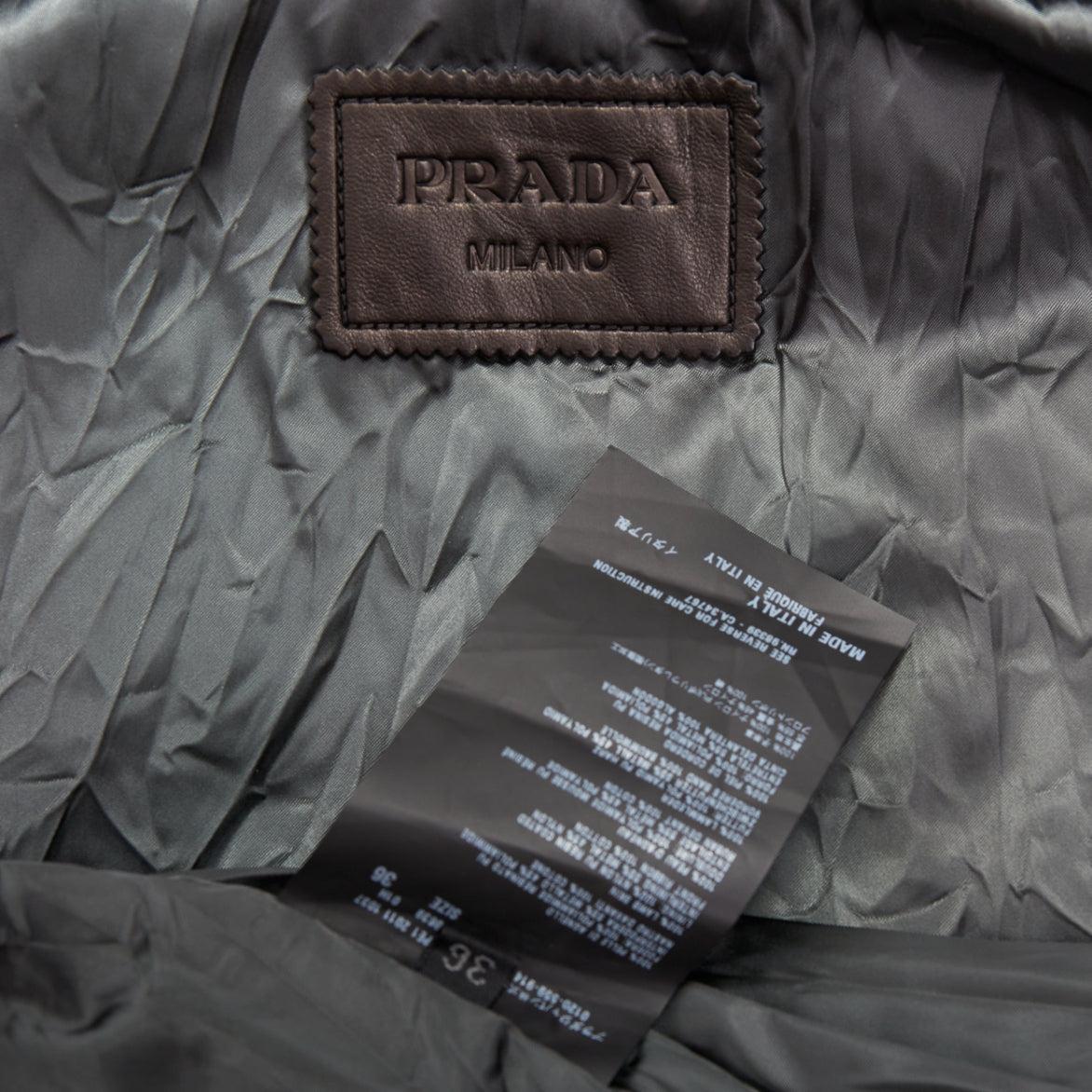 PRADA 2011 Vintage By Noir 100% agneau veste à capuche froissée IT36 XXS en vente 6