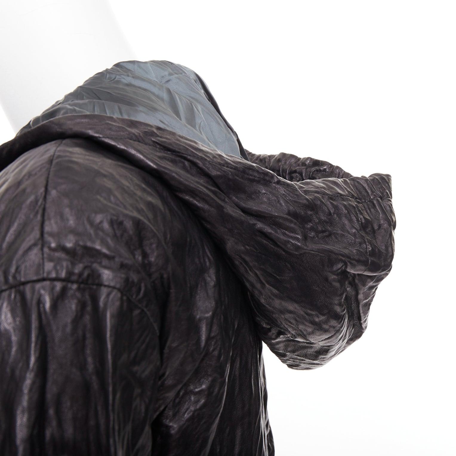 PRADA 2011 Vintage By Noir 100% agneau veste à capuche froissée IT36 XXS Excellent état - En vente à Hong Kong, NT