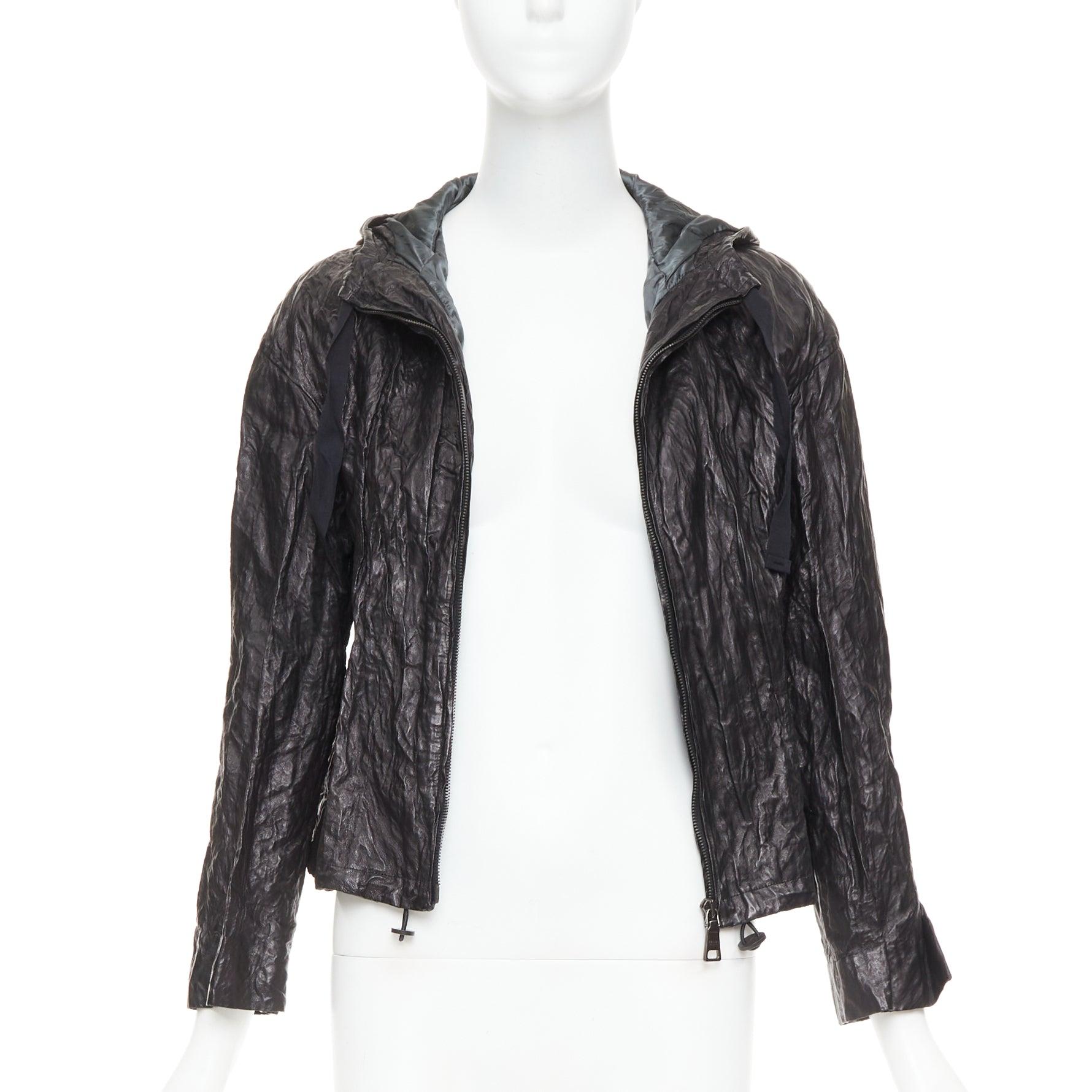 PRADA 2011 Vintage By Noir 100% agneau veste à capuche froissée IT36 XXS Pour femmes en vente