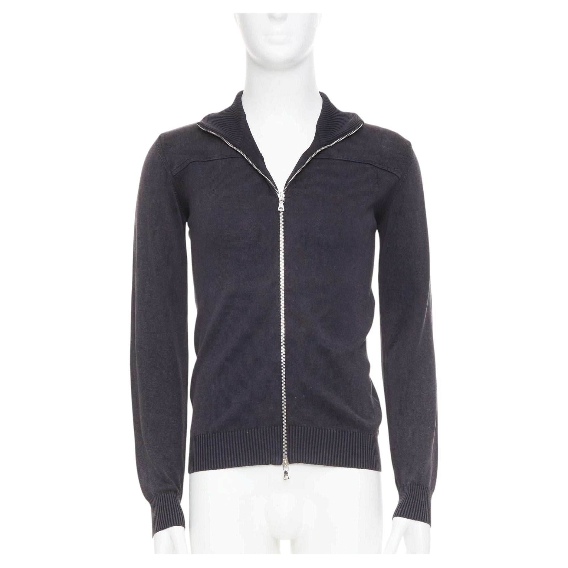 Pre-owned Miuccia Prada Prada 2012 Cotton Full Zip Mock Neck Knit Cardigan Washed Effect Sweater It48 M In Black