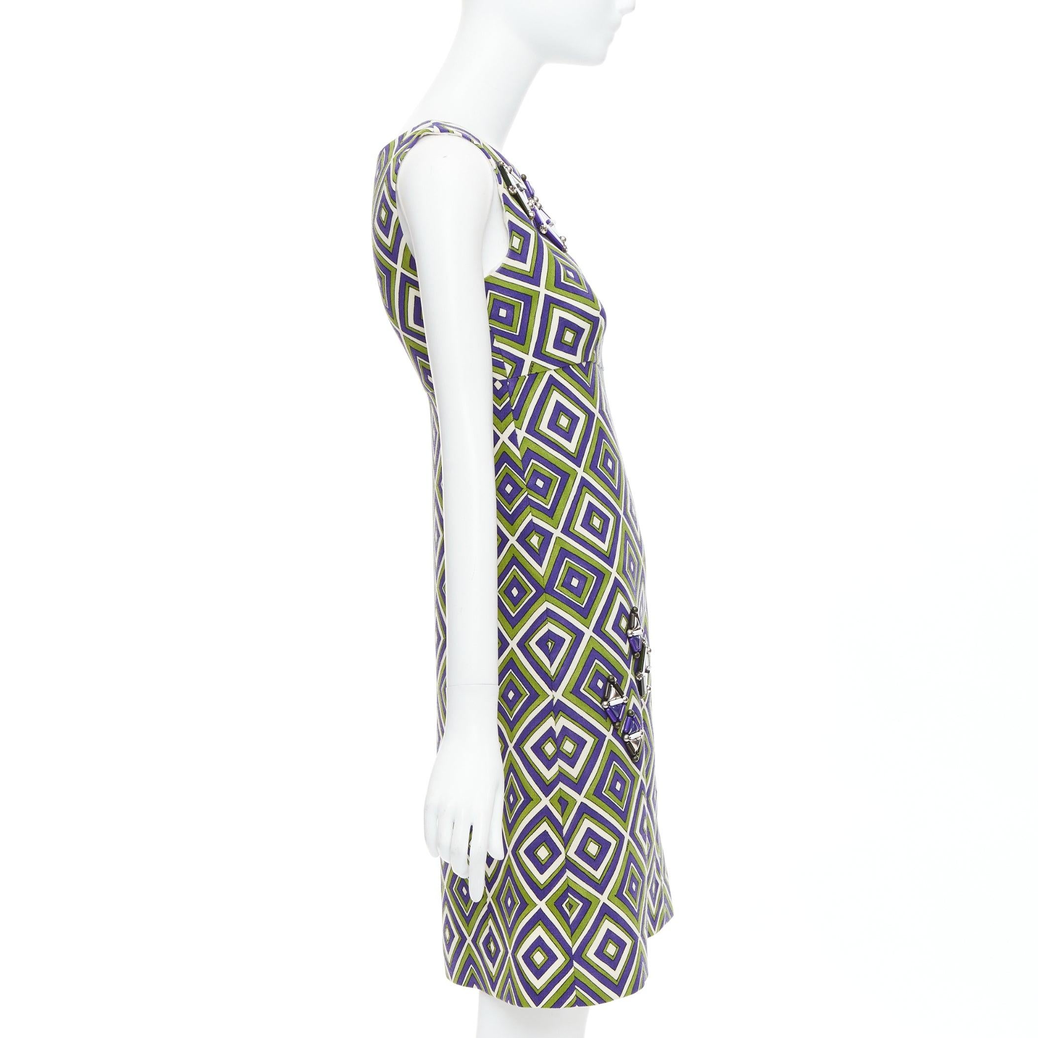 PRADA 2012 Runway vert violet résine applique robe mini mod IT38 XS Bon état - En vente à Hong Kong, NT