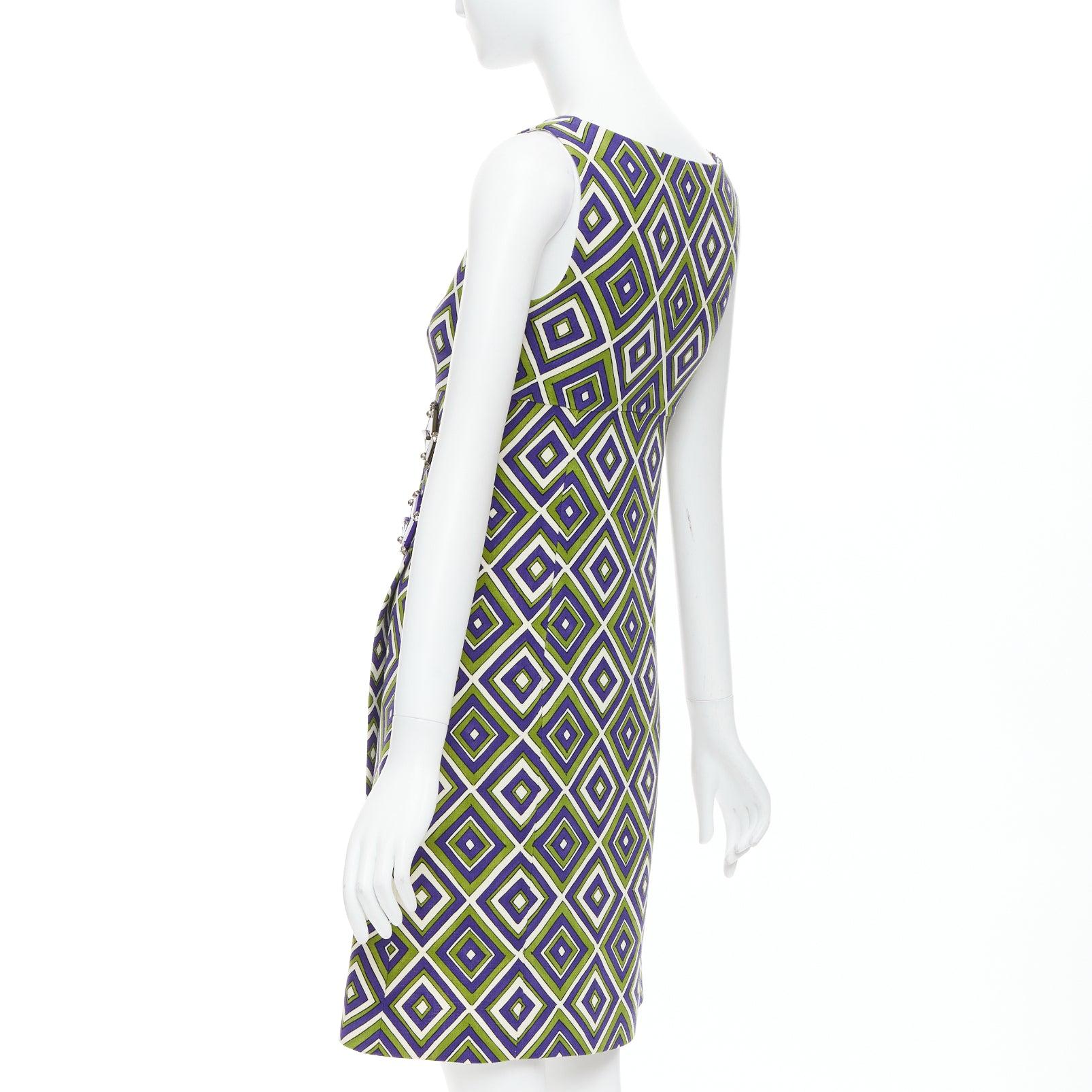 PRADA 2012 Runway vert violet résine applique robe mini mod IT38 XS en vente 1