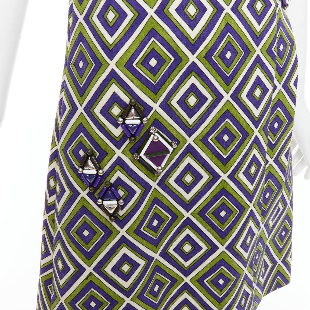 PRADA 2012 Runway vert violet résine applique robe mini mod IT38 XS en vente 2
