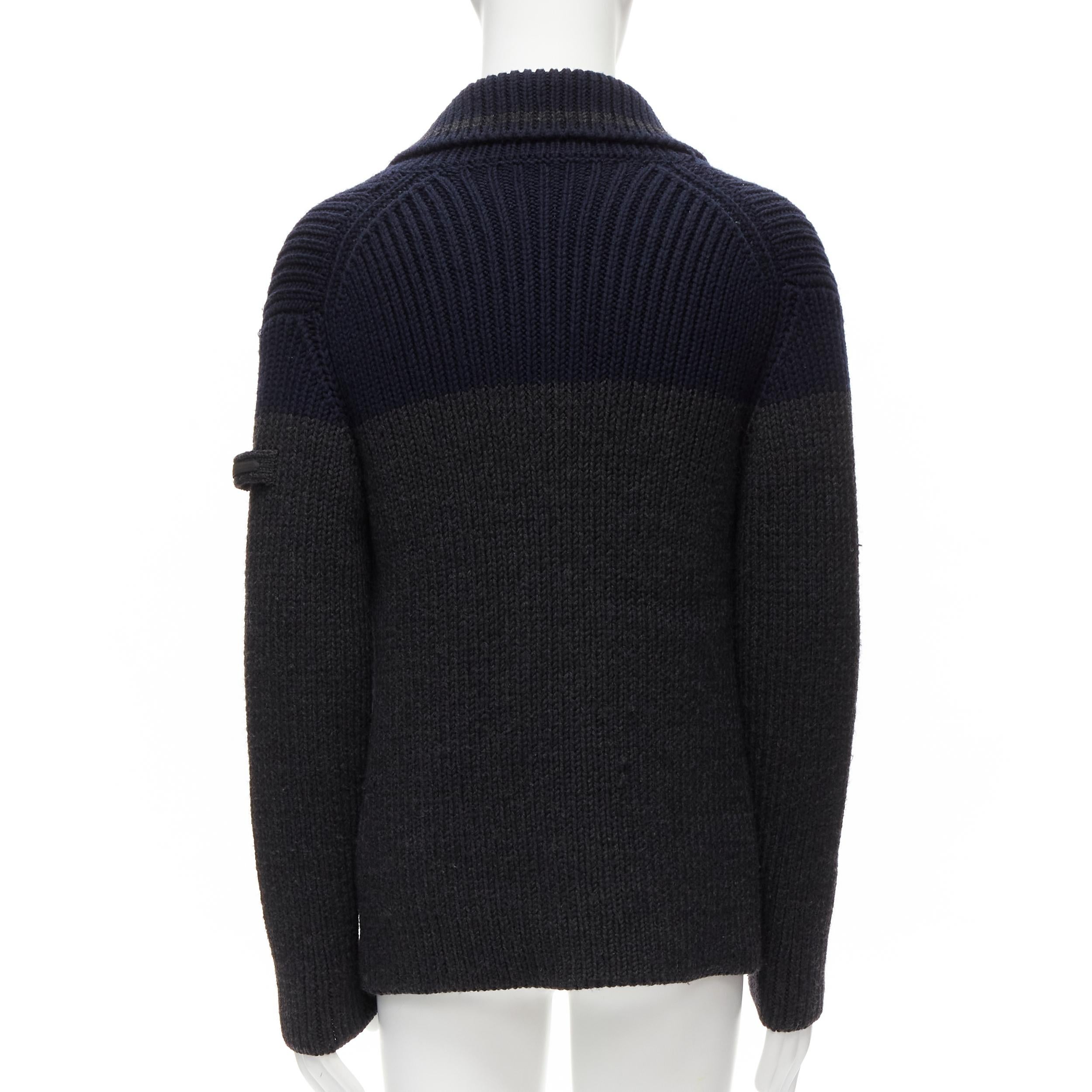 PRADA 2013 100% wool grey navy sailor collar ribbed knit cardigani coat IT50 L For Sale 1