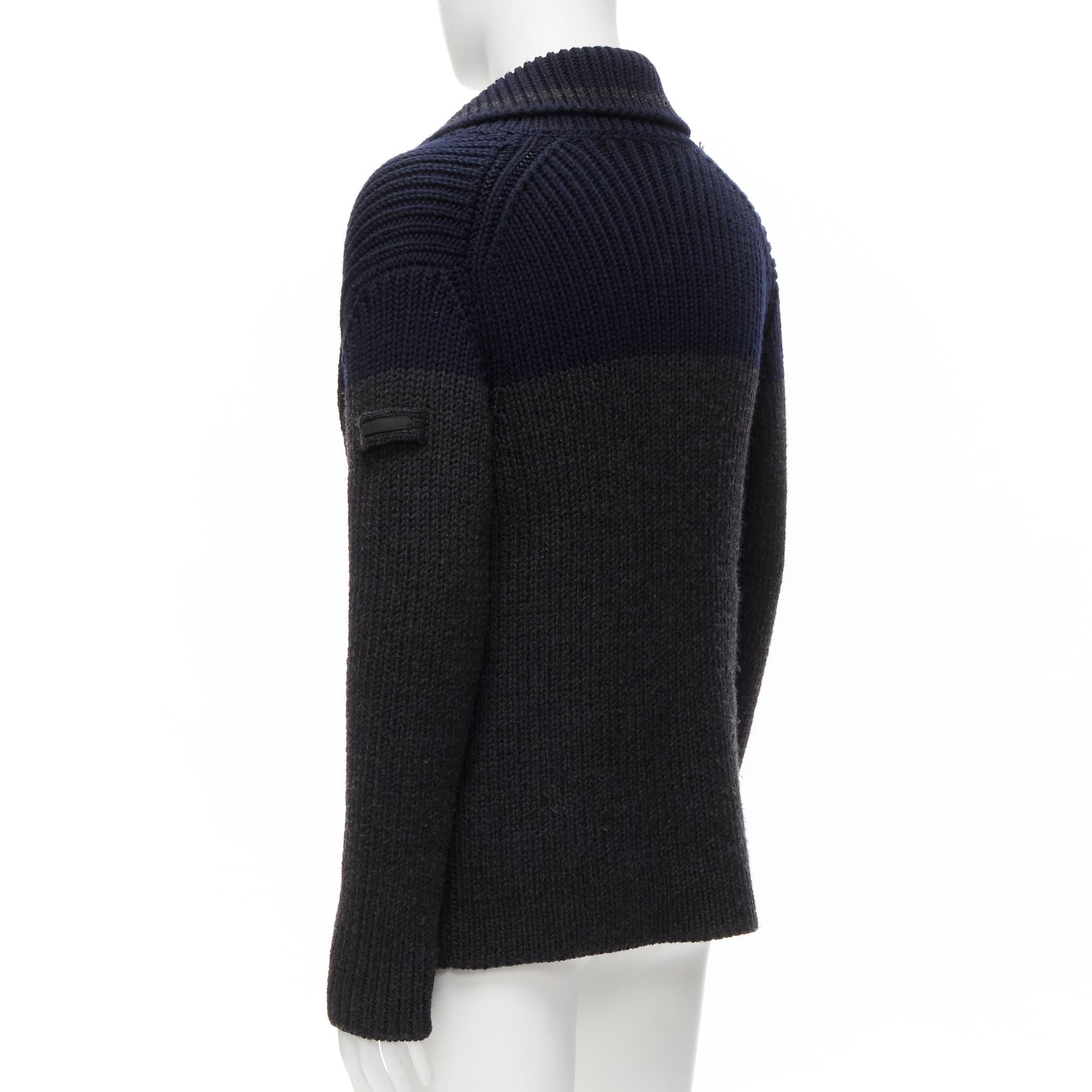 PRADA 2013 100% wool grey navy sailor collar ribbed knit cardigani coat IT50 L For Sale 2