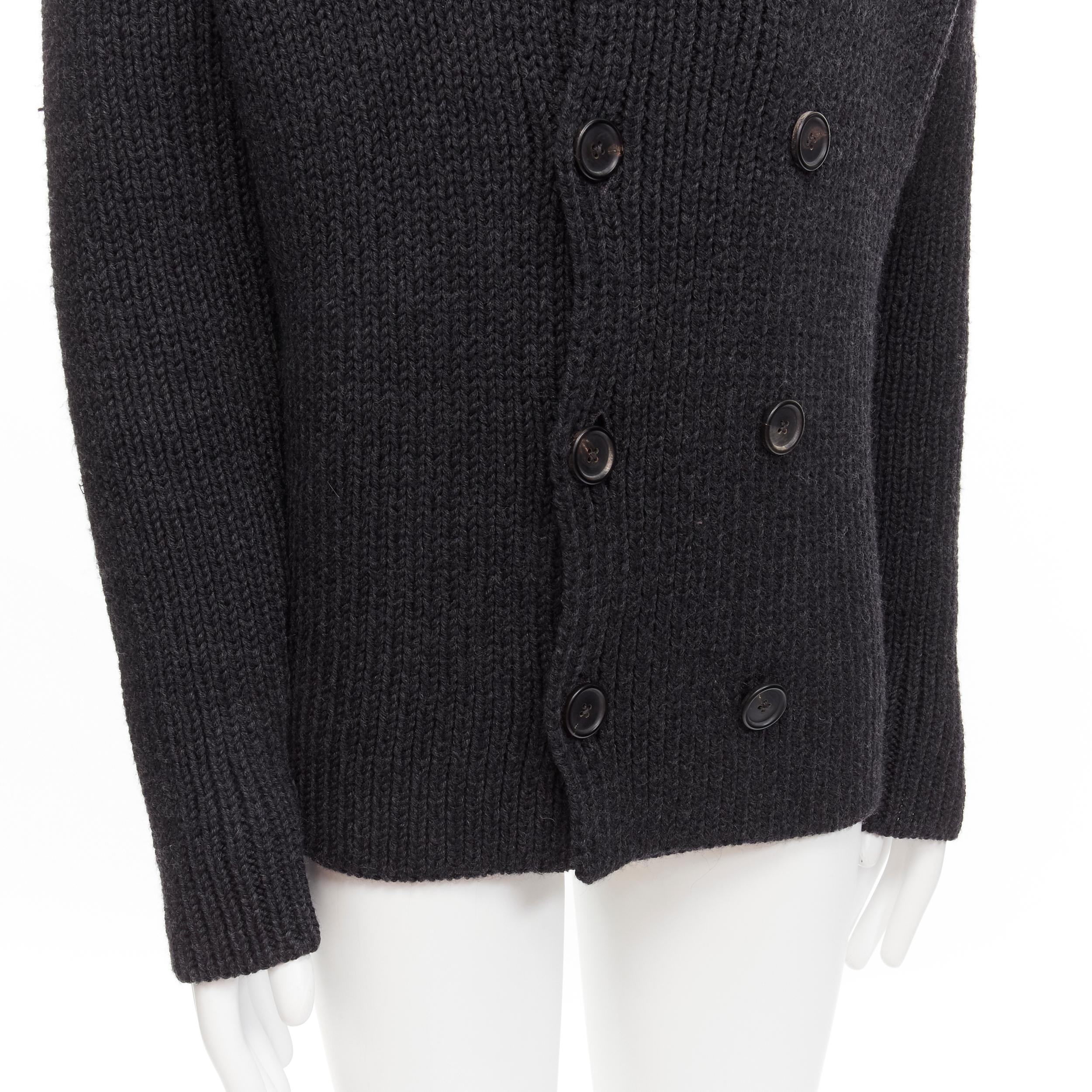 PRADA 2013 100% wool grey navy sailor collar ribbed knit cardigani coat IT50 L For Sale 4