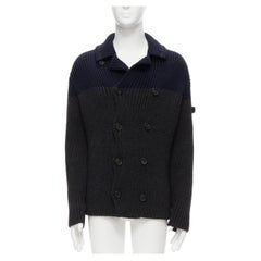 PRADA 2013 100% lana grigio navy con collo alla marinara e maglia a coste Cappotto cardigan IT50 L