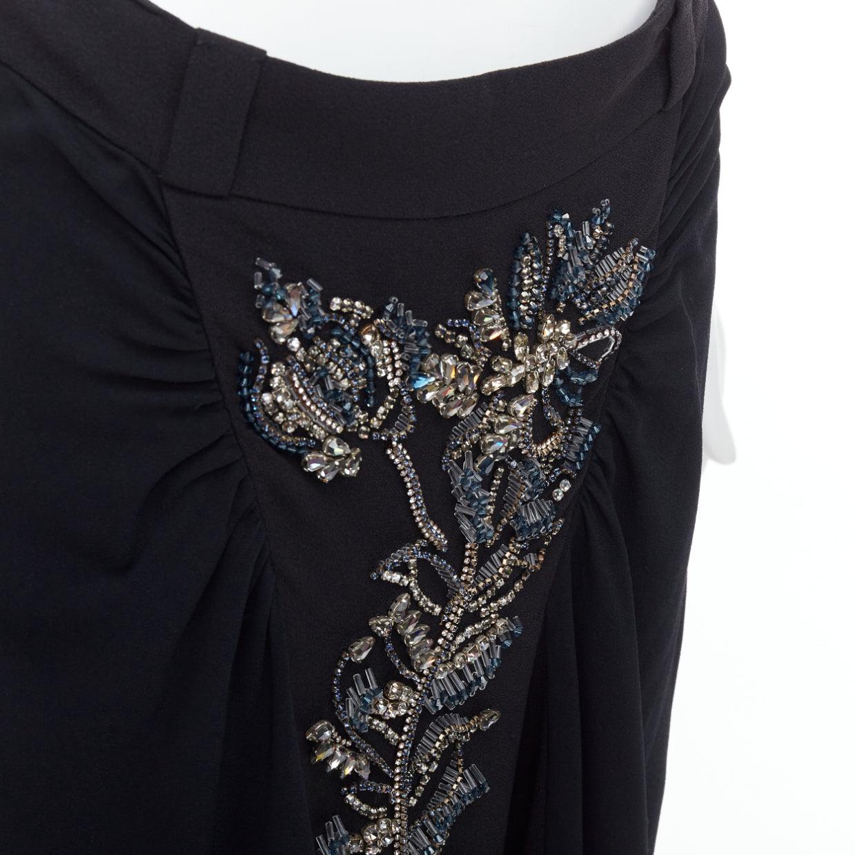 PRADA 2013 black blue clear crystal embellished flowers ruched skirt IT40 S
Reference: MECG/A00095
Brand: Prada
Designer: Miuccia Prada
Collection: 2013
Material: Viscose, Blend
Color: Black, Clear
Pattern: Solid
Closure: Zip
Lining: Black