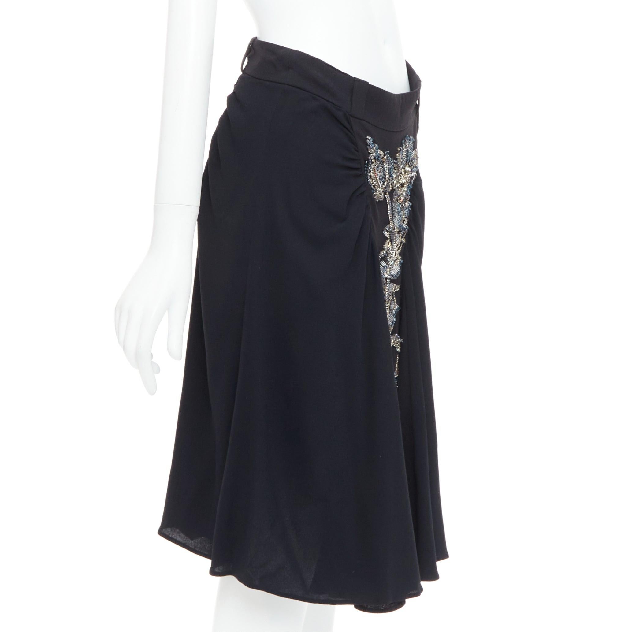Black PRADA 2013 black blue clear crystal embellished flowers ruched skirt IT40 S