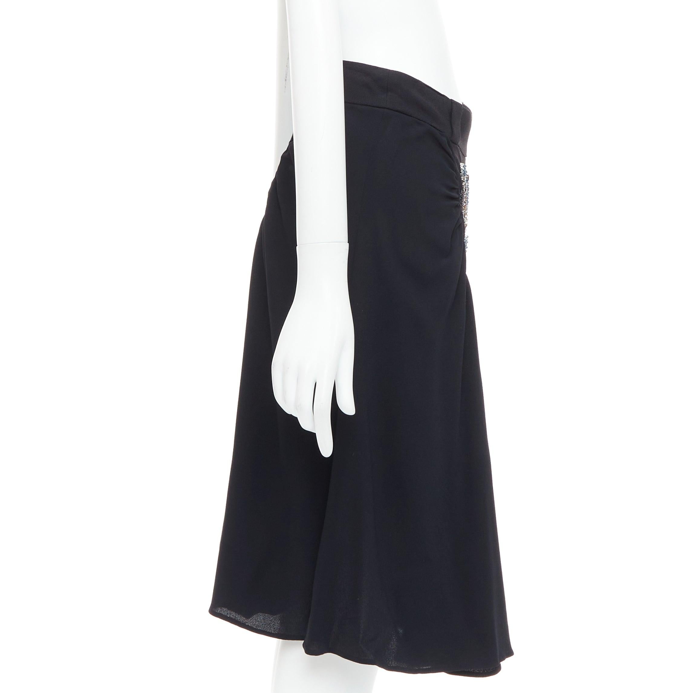 PRADA 2013 black blue clear crystal embellished flowers ruched skirt IT40 S In Good Condition In Hong Kong, NT