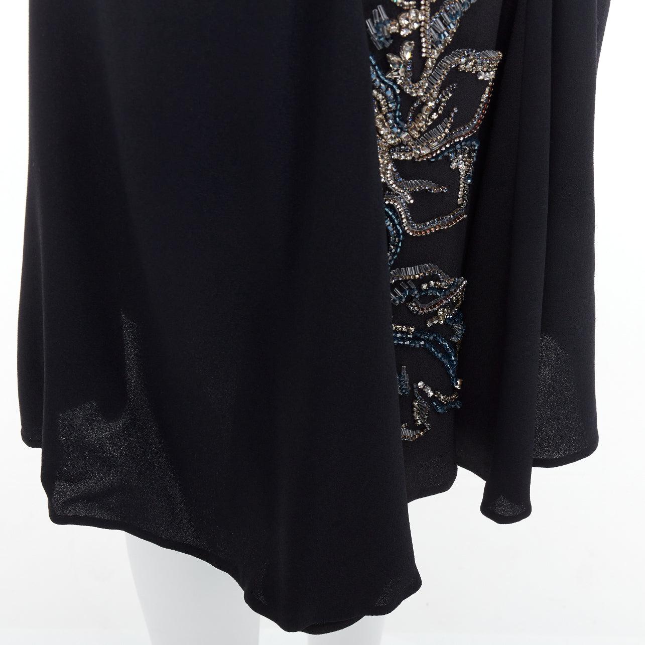 PRADA 2013 black blue clear crystal embellished flowers ruched skirt IT40 S 2