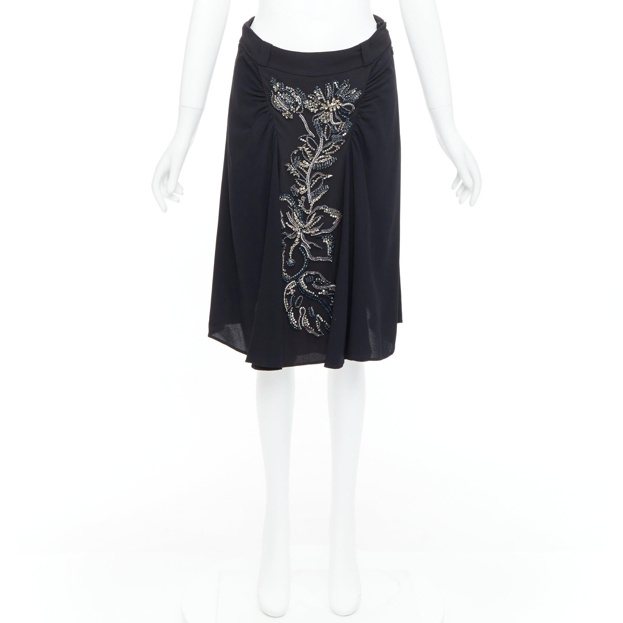 PRADA 2013 black blue clear crystal embellished flowers ruched skirt IT40 S 4