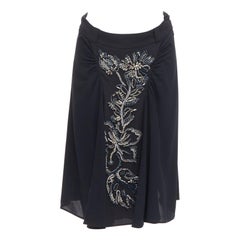 PRADA 2013 black blue clear crystal embellished flowers ruched skirt IT40 S