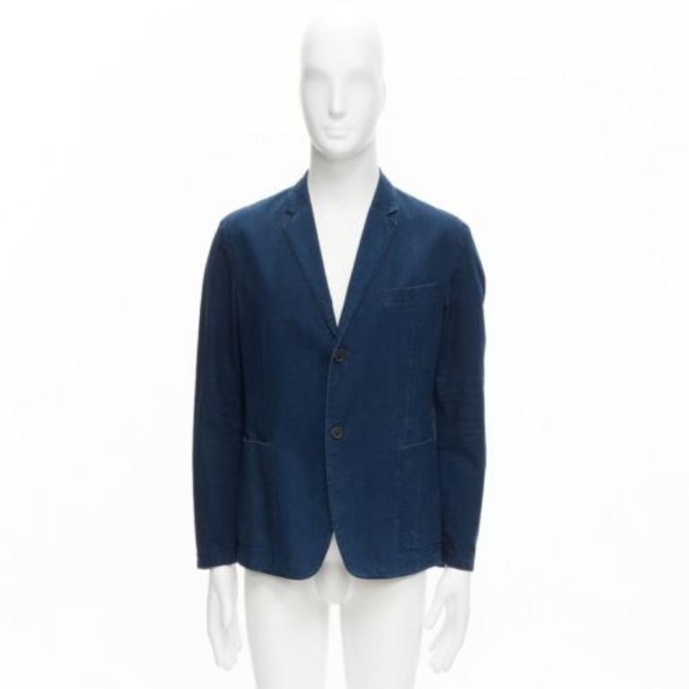 PRADA 2013 dark blue cotton denim minimal single breast blazer jacket IT50 L For Sale 5