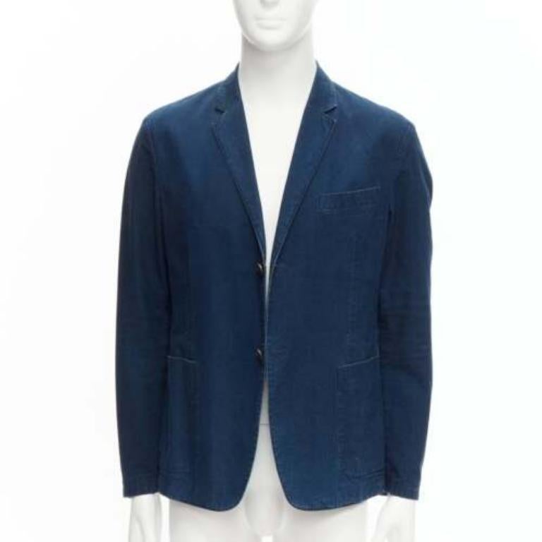 Black PRADA 2013 dark blue cotton denim minimal single breast blazer jacket IT50 L For Sale