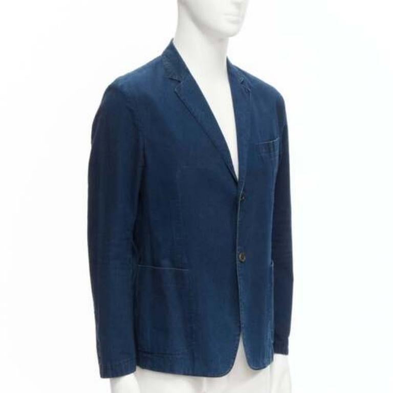 PRADA 2013 dark blue cotton denim minimal single breast blazer jacket IT50 L In Excellent Condition For Sale In Hong Kong, NT