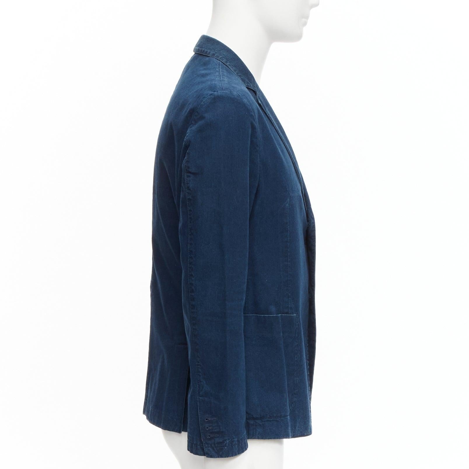 PRADA 2013 - Blazer à une seule poitrine minimale en denim de coton bleu foncé IT50 L en vente 1