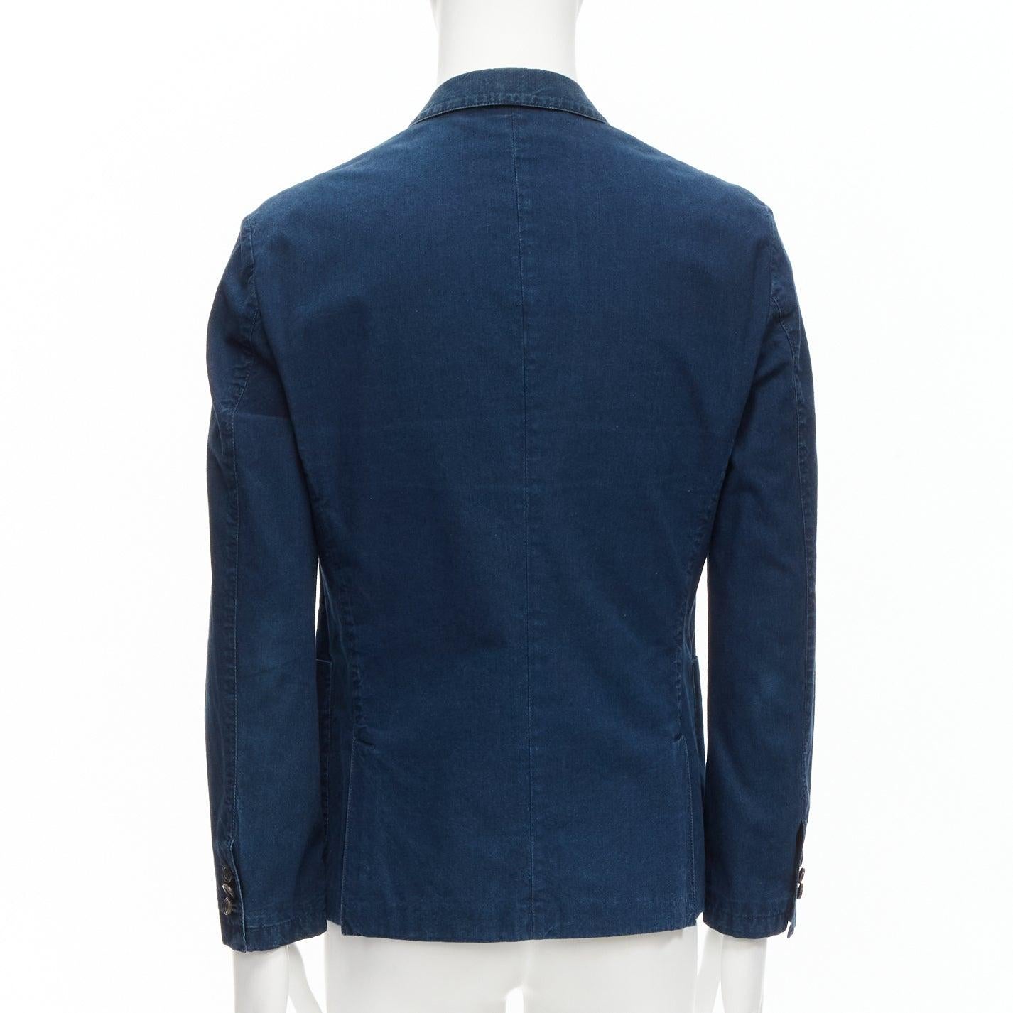 PRADA 2013 - Blazer à une seule poitrine minimale en denim de coton bleu foncé IT50 L en vente 2