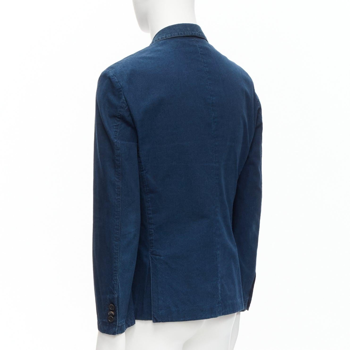 PRADA 2013 - Blazer à une seule poitrine minimale en denim de coton bleu foncé IT50 L en vente 3