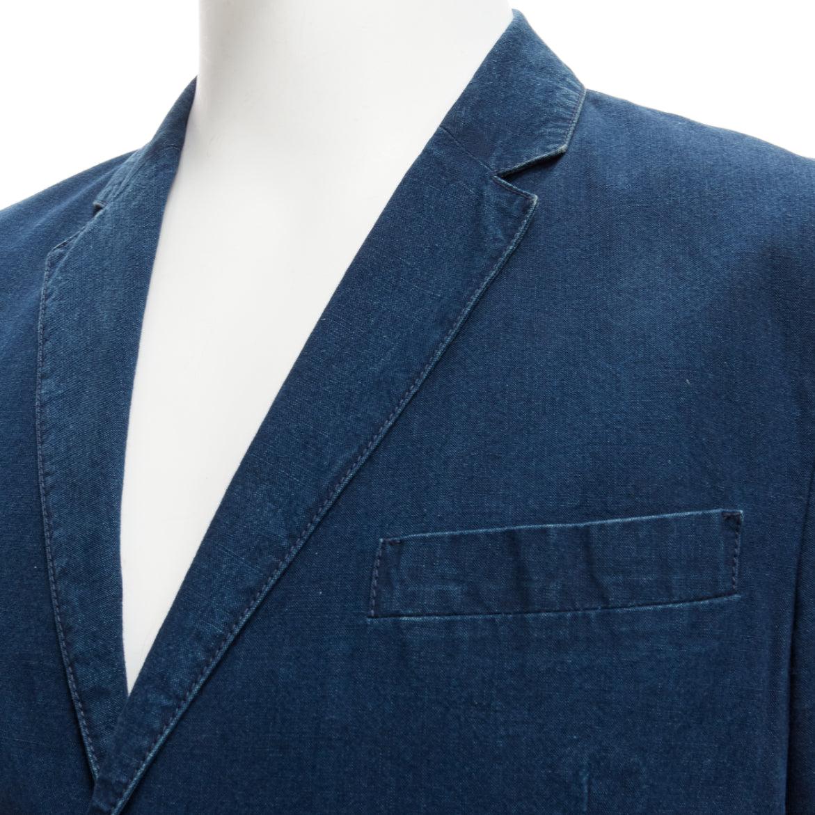 PRADA 2013 - Blazer à une seule poitrine minimale en denim de coton bleu foncé IT50 L en vente 4