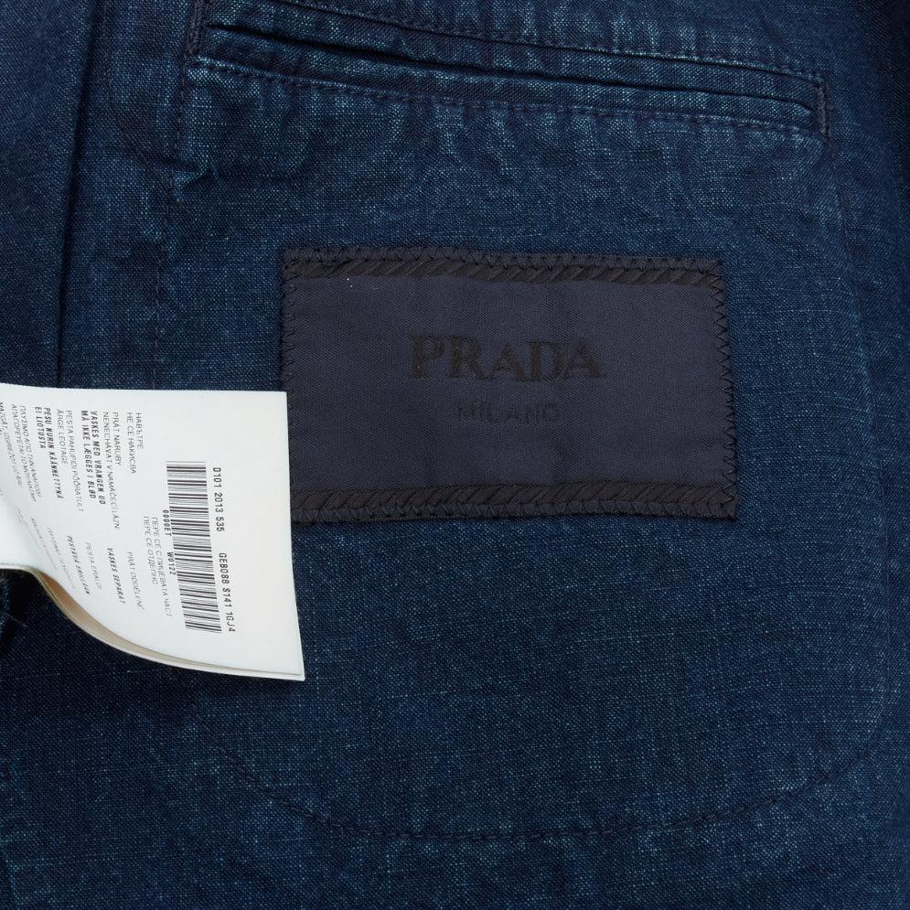 PRADA 2013 - Blazer à une seule poitrine minimale en denim de coton bleu foncé IT50 L en vente 5