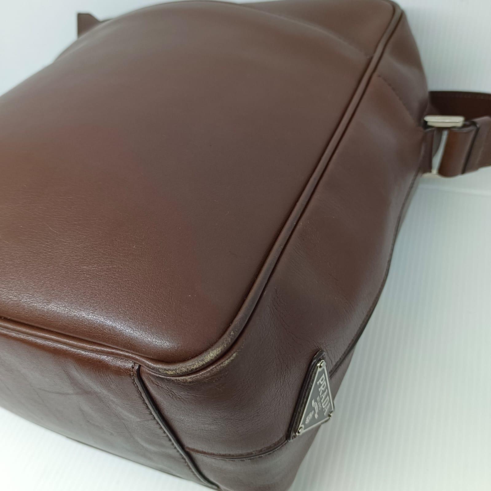 Prada 2013 Dark Brown Leather Triangle Logo Appliqué Reporter Messenger Bag 7