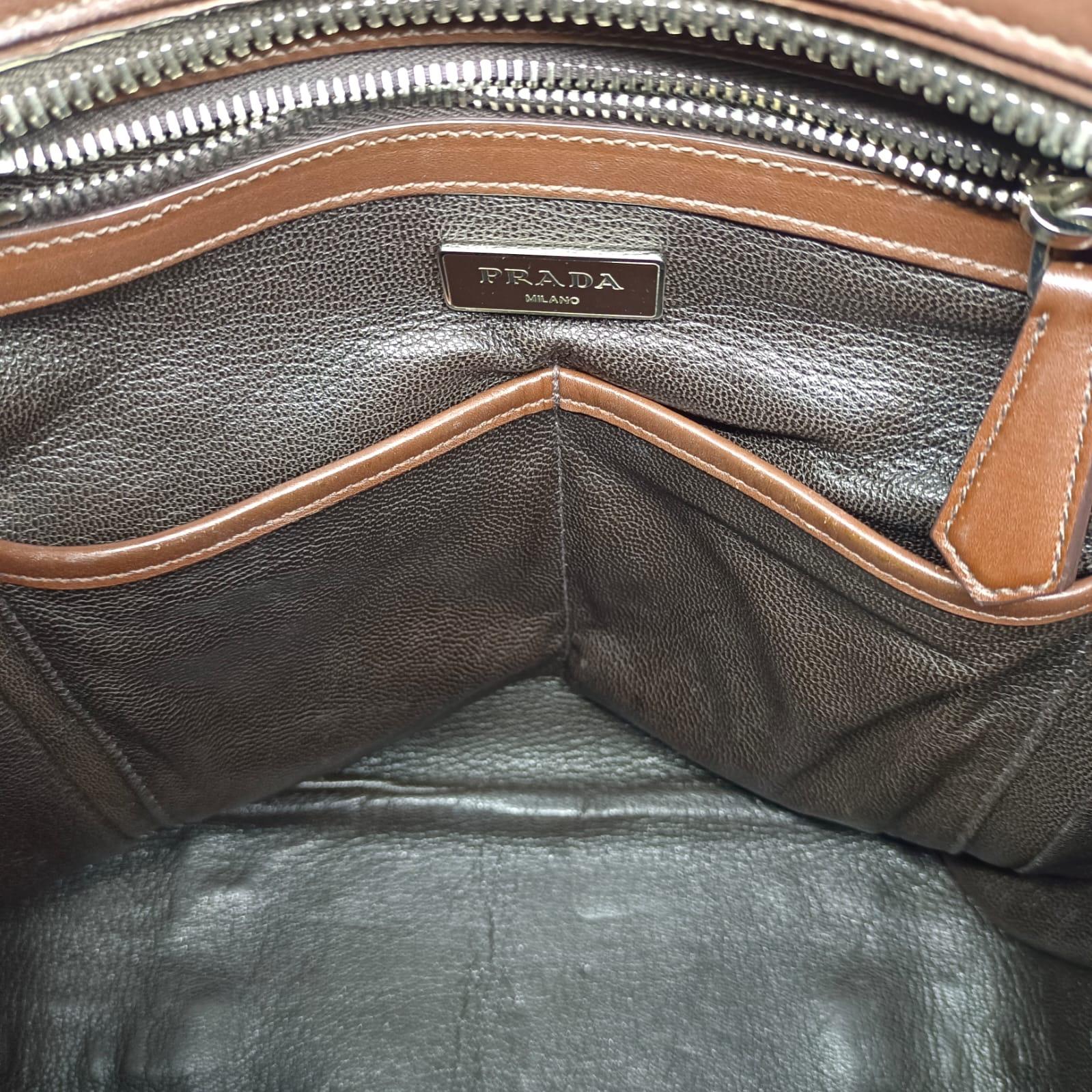 Black Prada 2013 Dark Brown Leather Triangle Logo Appliqué Reporter Messenger Bag