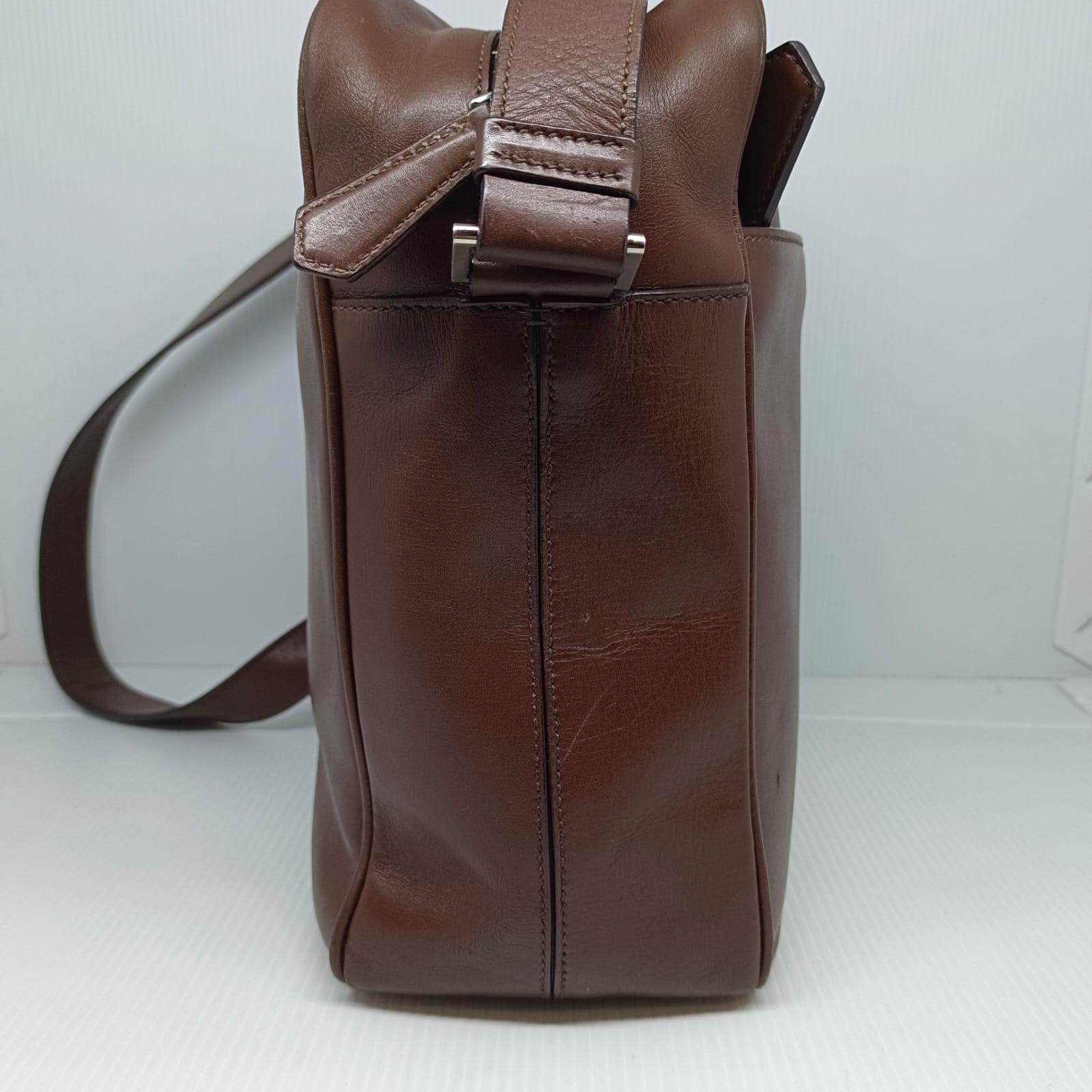 Men's Prada 2013 Dark Brown Leather Triangle Logo Appliqué Reporter Messenger Bag