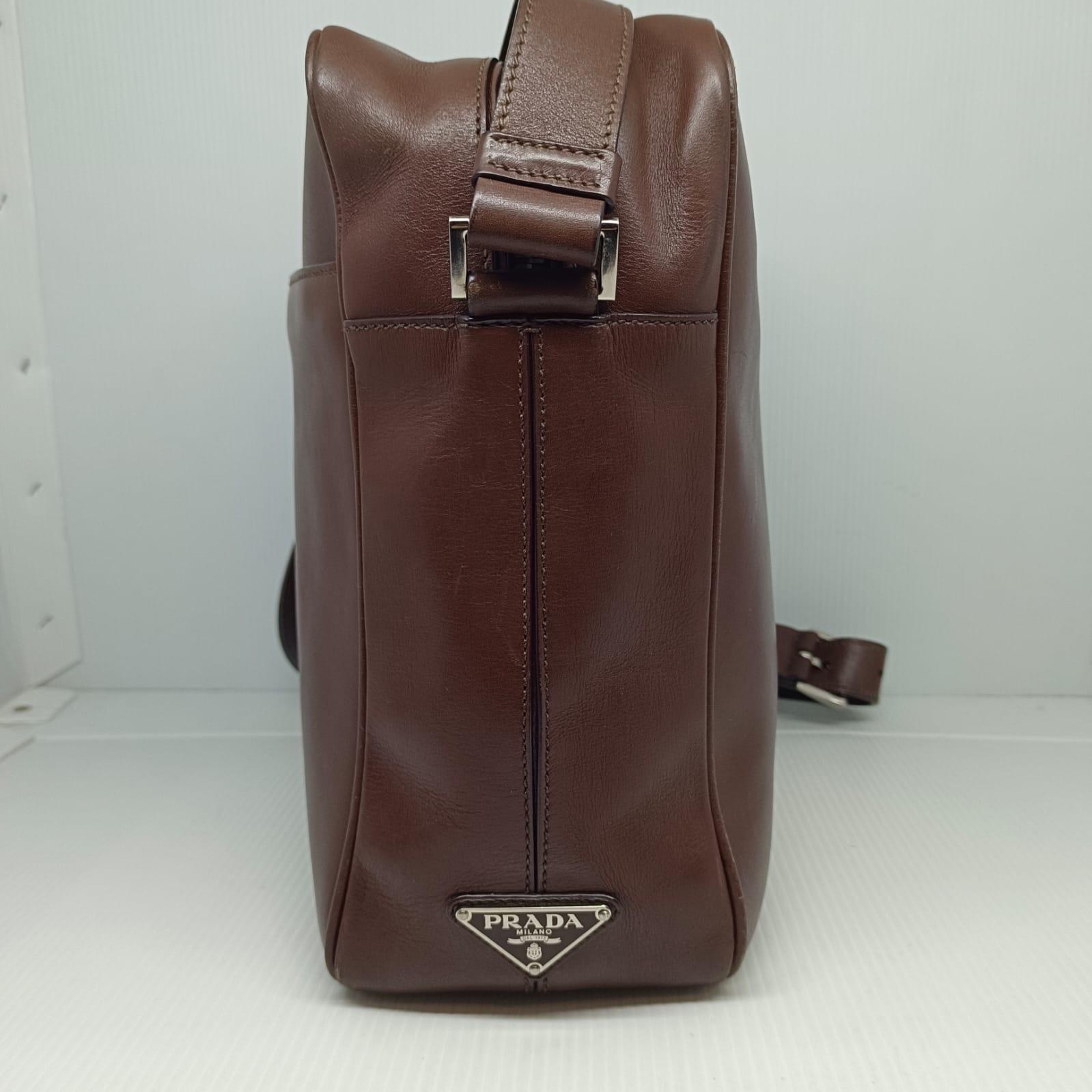 Prada 2013 Dark Brown Leather Triangle Logo Appliqué Reporter Messenger Bag 3