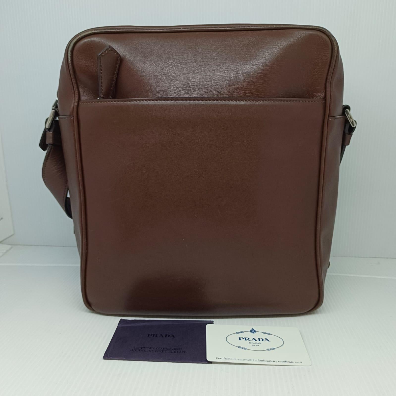 Prada 2013 Dark Brown Leather Triangle Logo Appliqué Reporter Messenger Bag 4