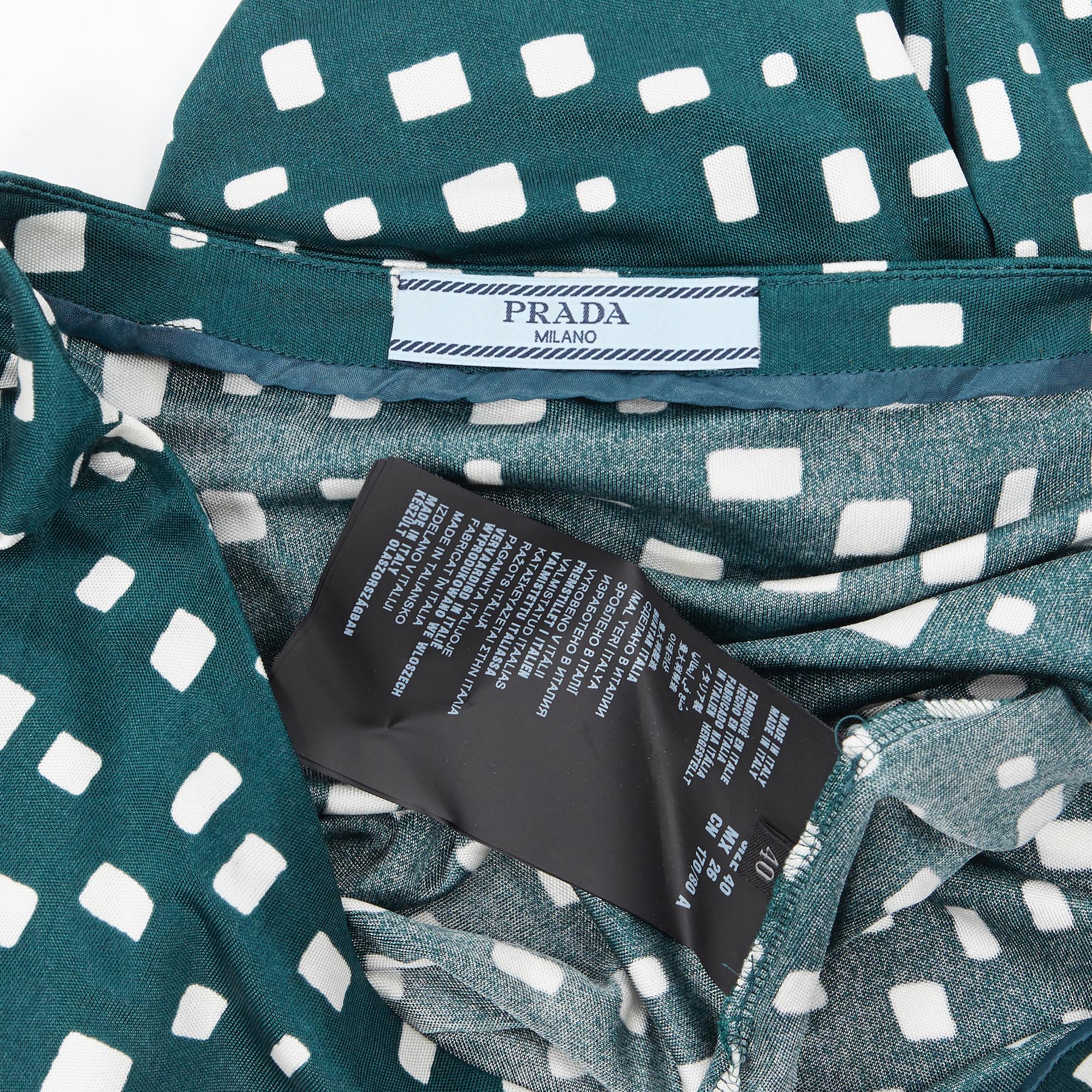 PRADA 2013 green geometric print 100% silk 3/4 sleeve boat neck top IT40 4