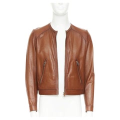 PRADA 2013 perforated lambskin leather full zip collarless bomber jacket IT46 S