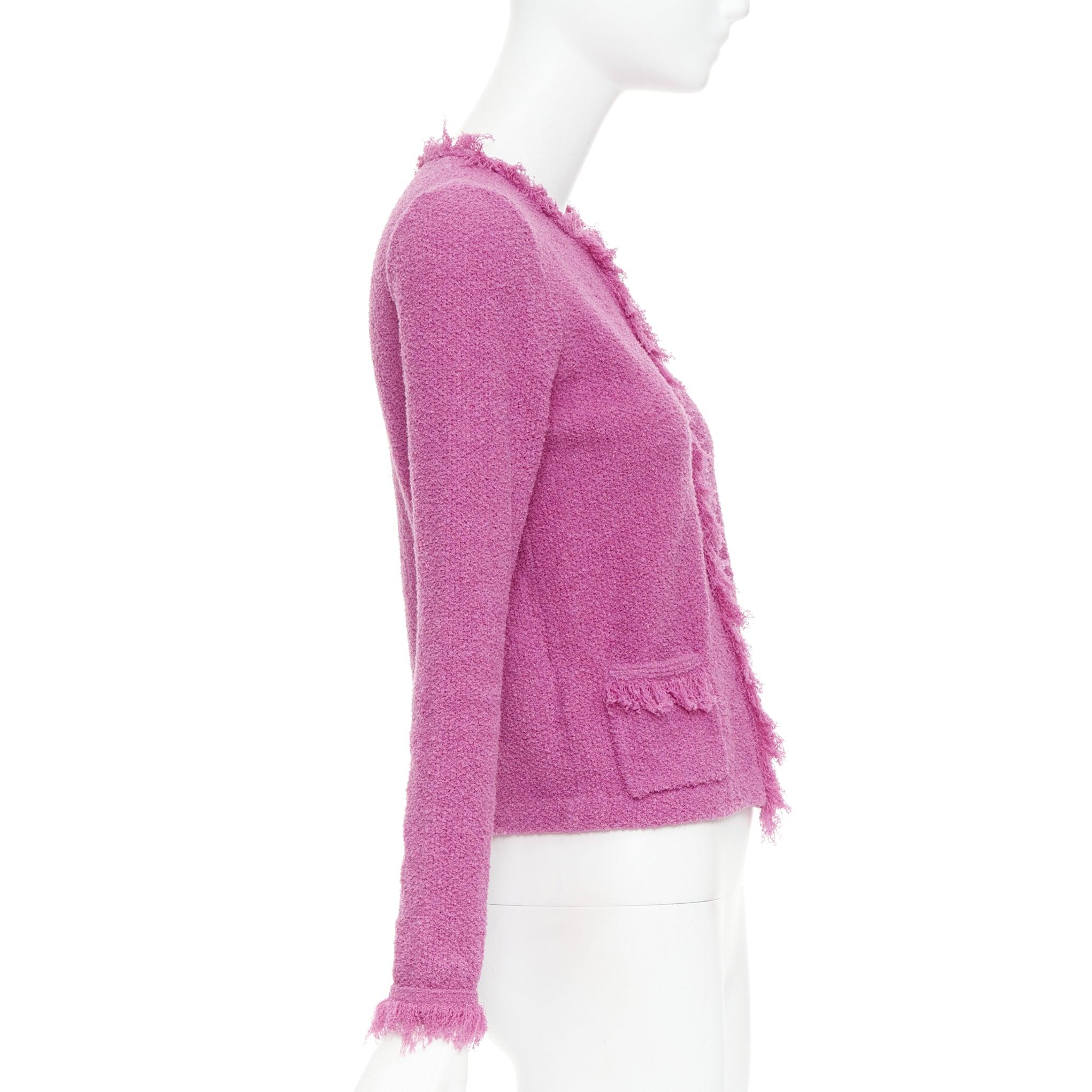 PRADA 2013 rosa Baumwolle Boucle Tweed stricken Fransen trimmen Strickjacke IT40 S Damen im Angebot