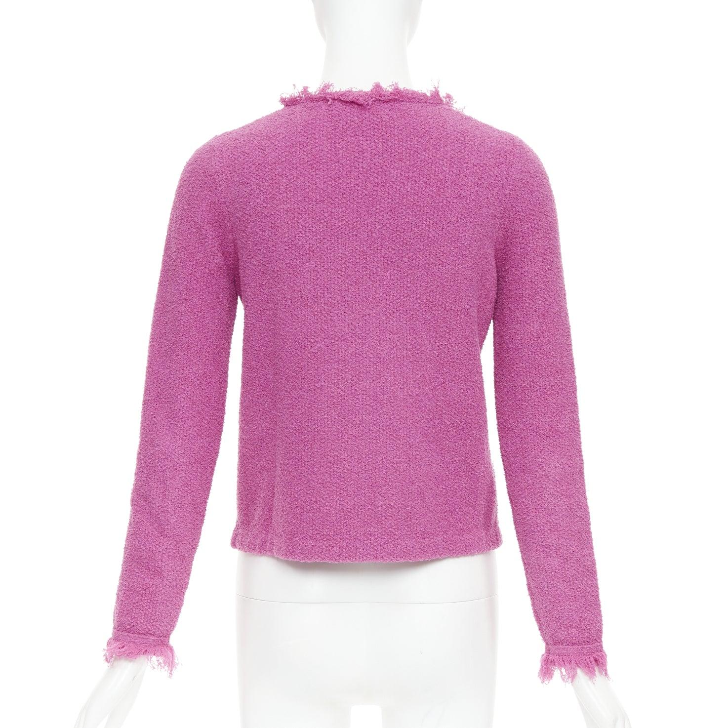 PRADA 2013 rosa Baumwolle Boucle Tweed stricken Fransen trimmen Strickjacke IT40 S im Angebot 1