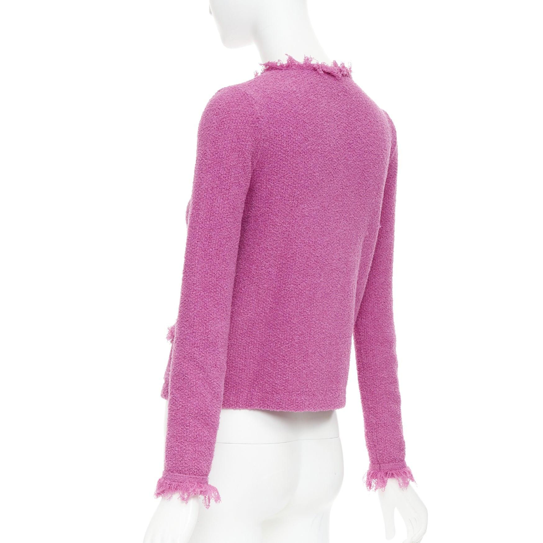 PRADA 2013 rosa Baumwolle Boucle Tweed stricken Fransen trimmen Strickjacke IT40 S im Angebot 2