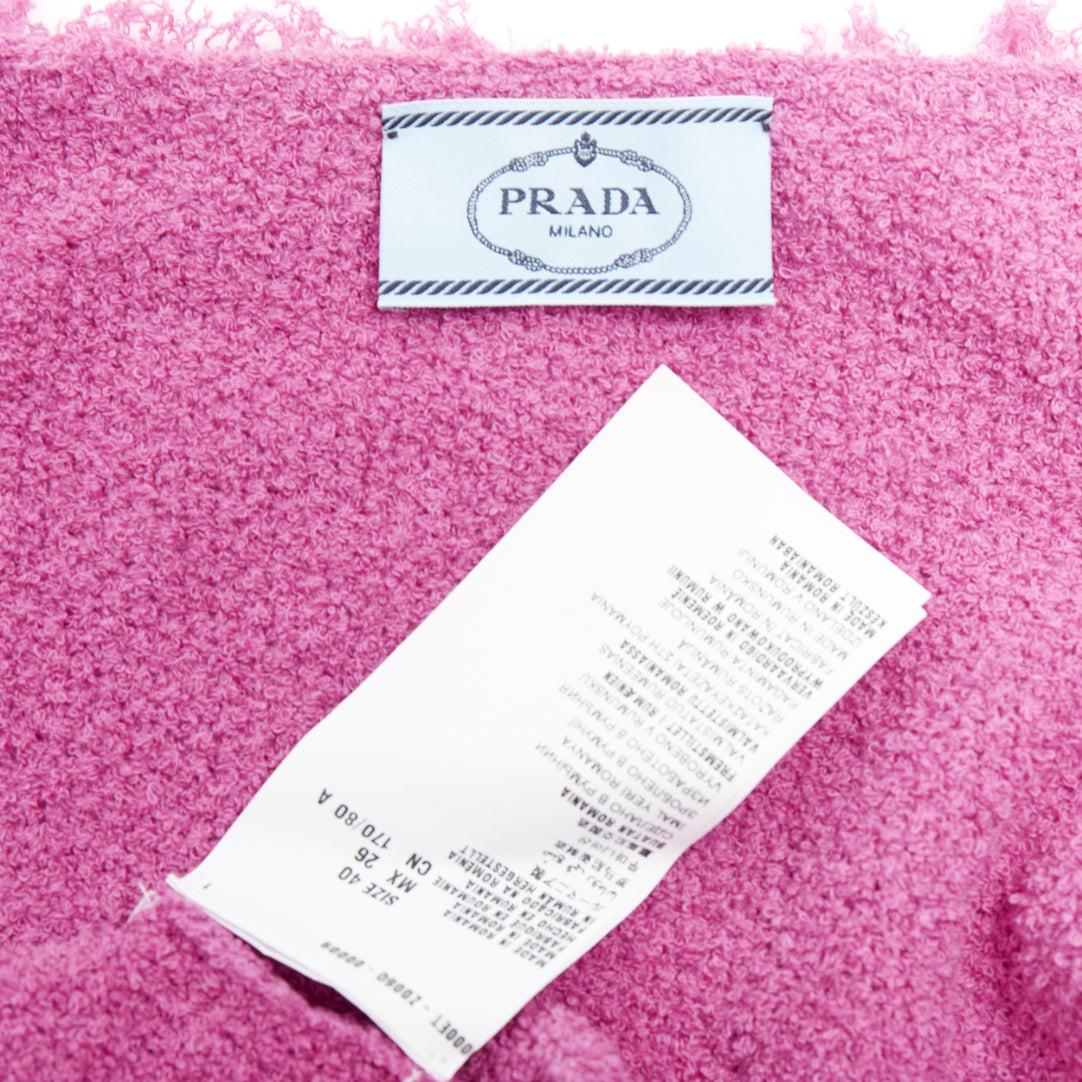 PRADA 2013 rosa Baumwolle Boucle Tweed stricken Fransen trimmen Strickjacke IT40 S im Angebot 4