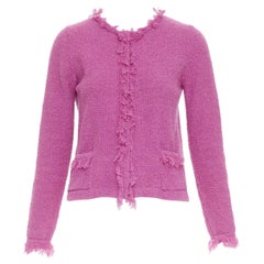 PRADA 2013 pink cotton boucle tweed knit fringe trim cardigan jacket IT40 S