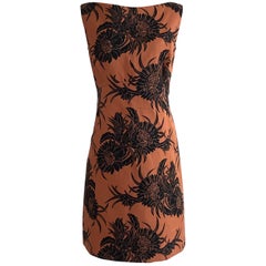 Prada 2013 Rust Orange and Black Floral Print Cotton Shift Dress