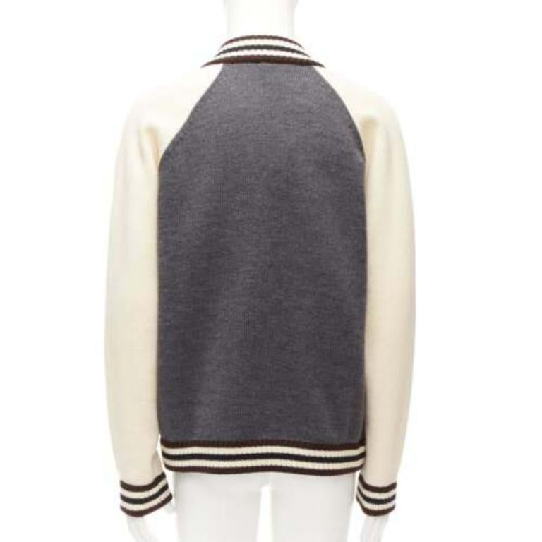 PRADA 2014 Chaqueta bomber de punto 100% lana gris crema raglán varsity IT50 L en venta 1
