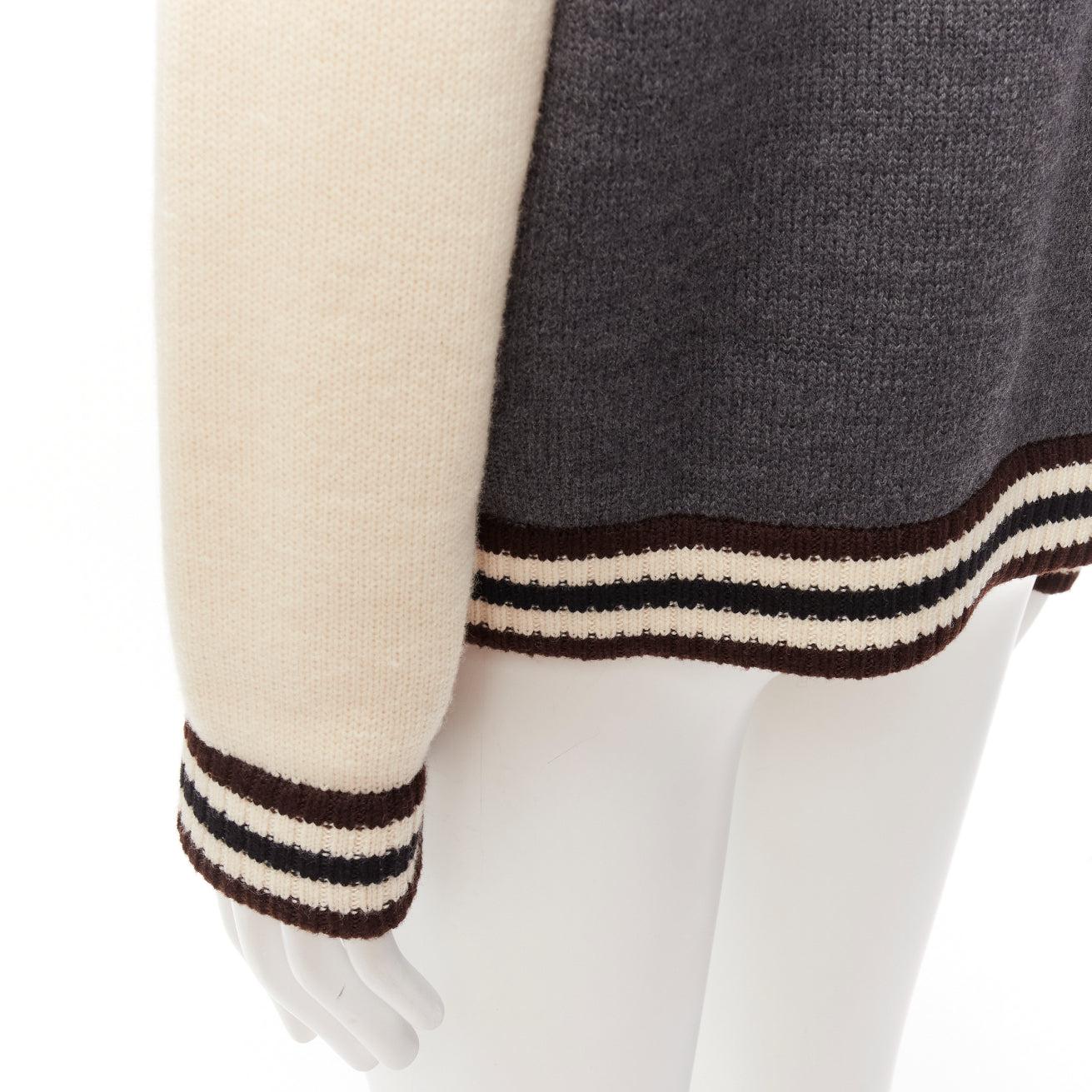 PRADA 2014 100% wool knit cream grey raglan varsity bomber jacket IT50 L For Sale 4