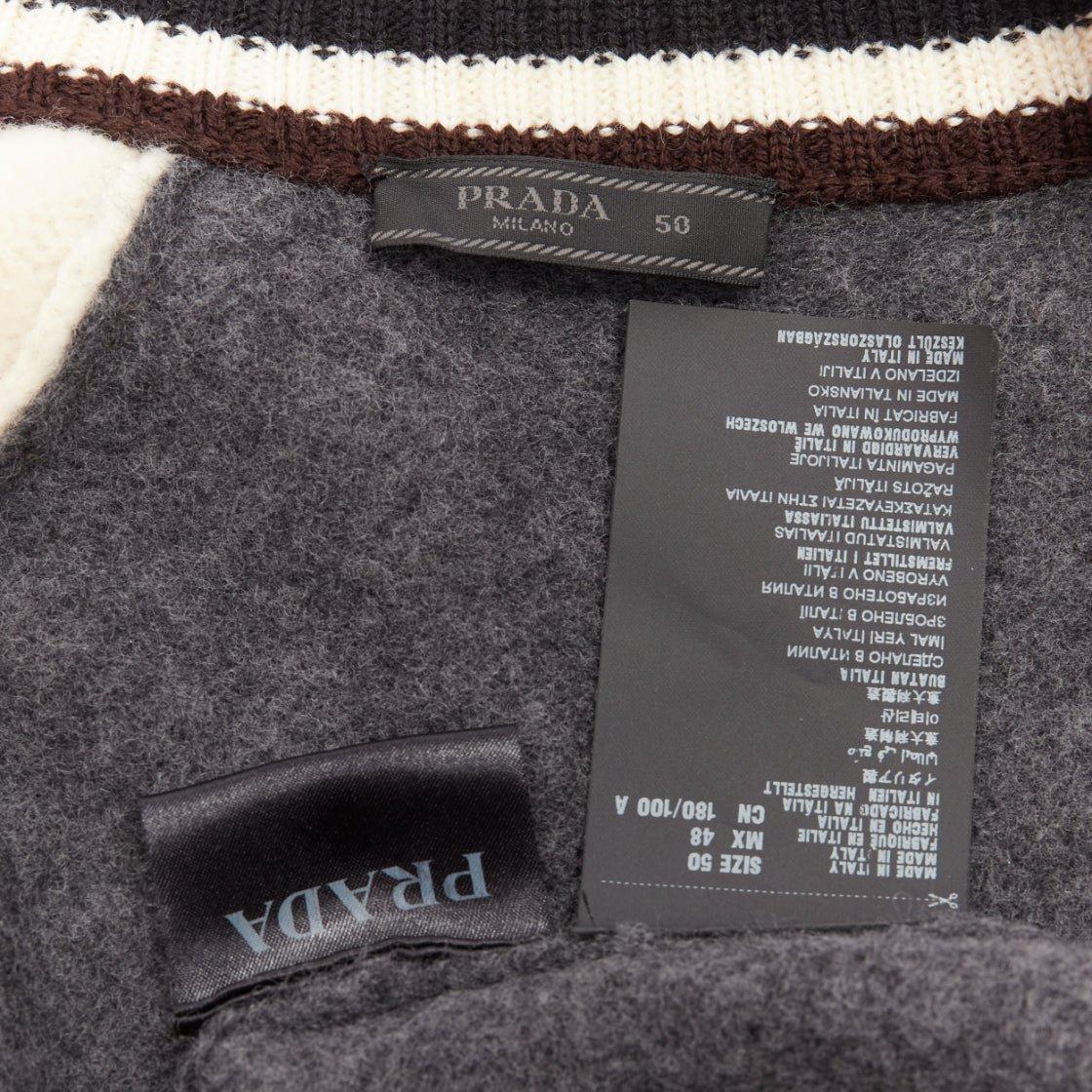 PRADA 2014 100% wool knit cream grey raglan varsity bomber jacket IT50 L For Sale 5